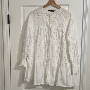 Zara White Ruffled Long Sleeve Sundress